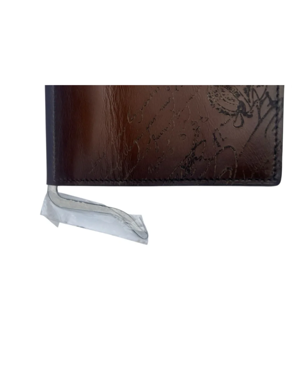 New Berluti Figure Scritto Venezia Leather Bifold Wallet with Money Clip Brown